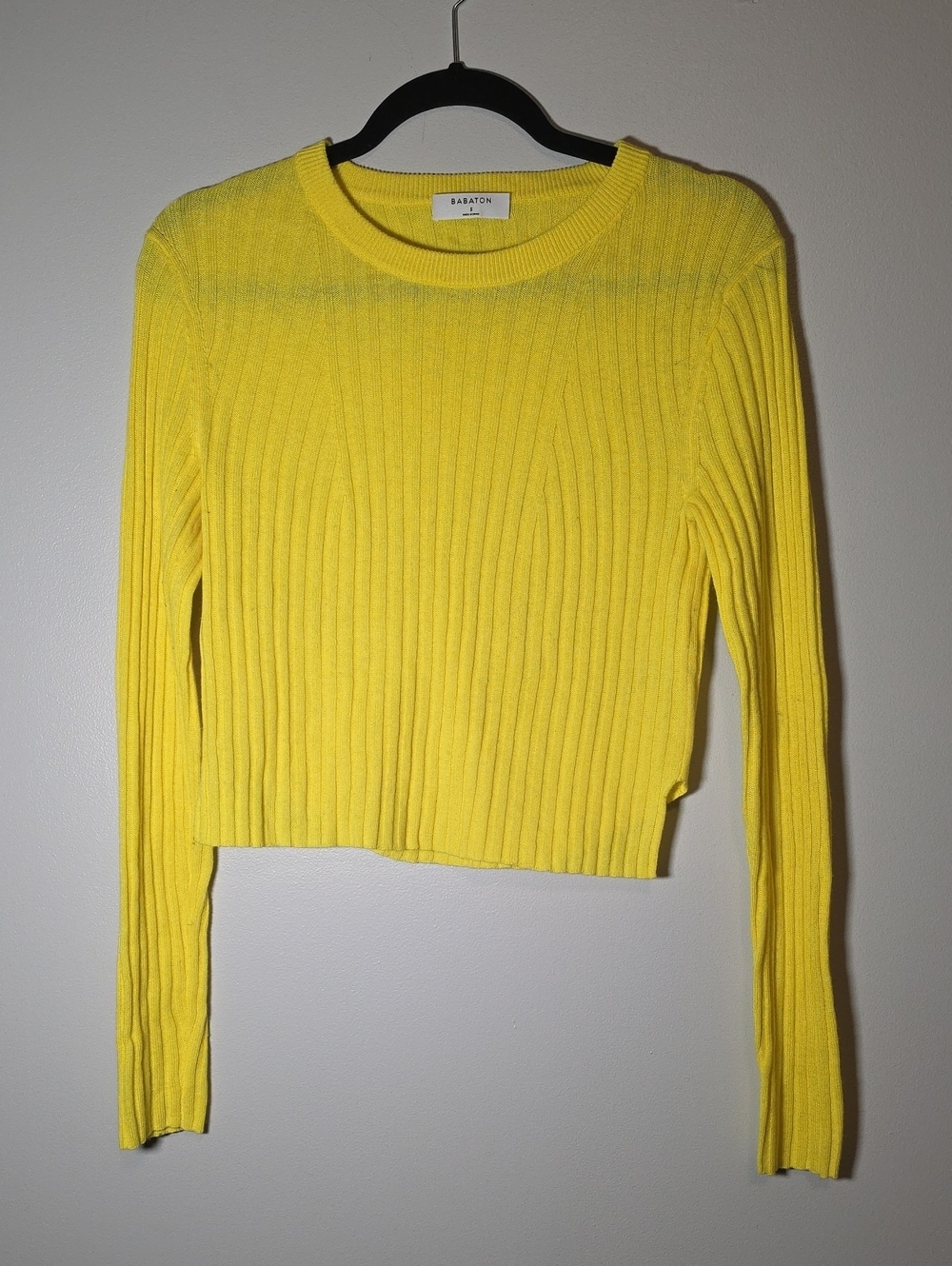 Babaton Sunny Yellow Ribbed Crewneck Top